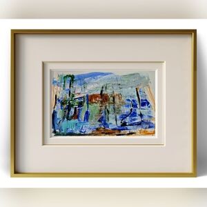 Original Abstract Blue and Green  Art 9x12